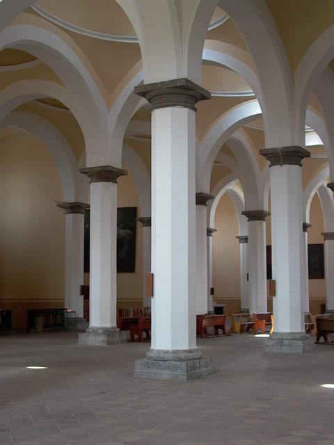 Interior view of columns and vaults