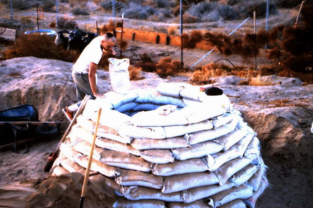Sandbag Shelters - Early research, sandbag dome shelter using corbelled method