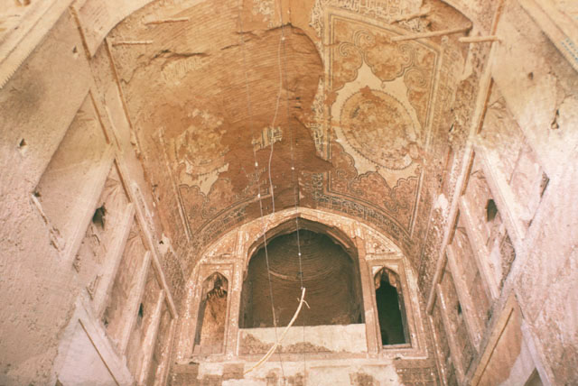 Madrasa-i Shamsiya - Interior view of south iwan; looking up at barrel vault and loggia on back wall
