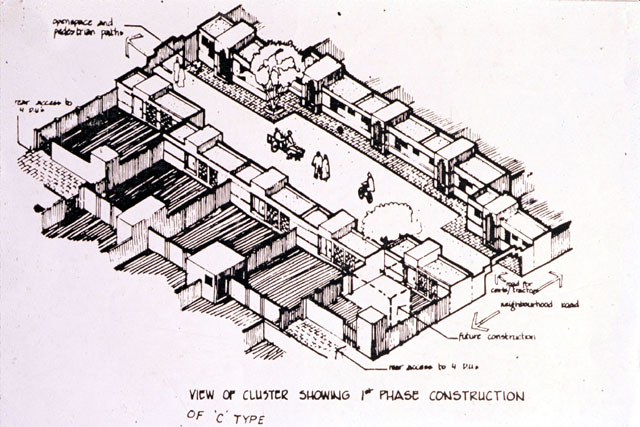 Earthquake Rehabilitation Centres - Isometric drawing showing cluster