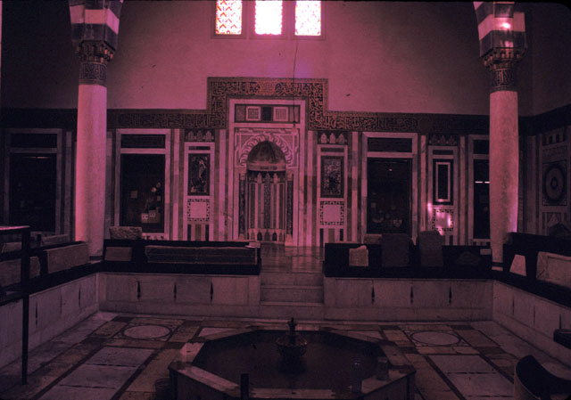 Interior view with marble columns and fountain
