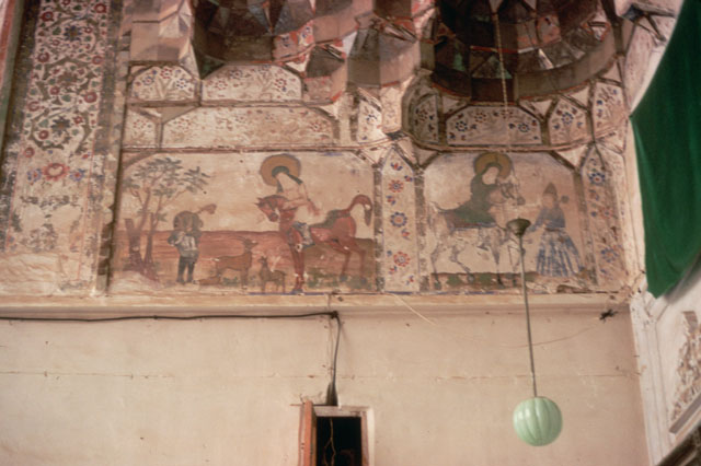 Detail of iwan; frescoes below muqarnas vault