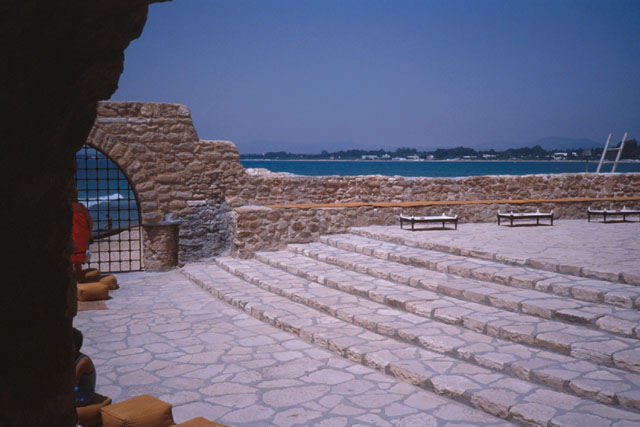 Exterior view showing extensive use of stone paving