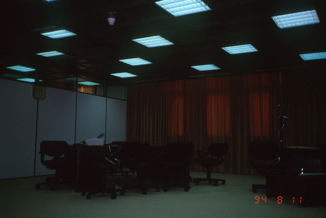 Interior view showing reading room with minimal light sources