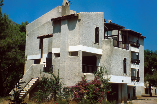 Exterior view showing stucco façade