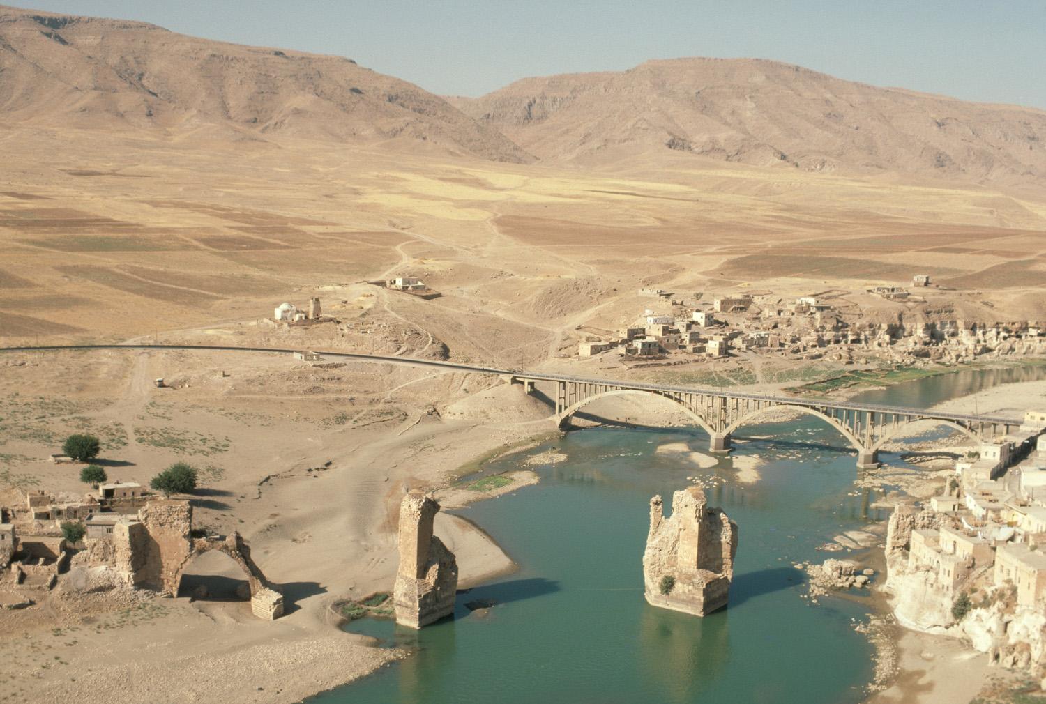 Remaining piers across the Tigris at Hasankeyf, looking west