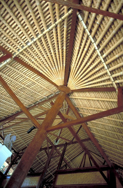 Underside of a bamboo and timber roof