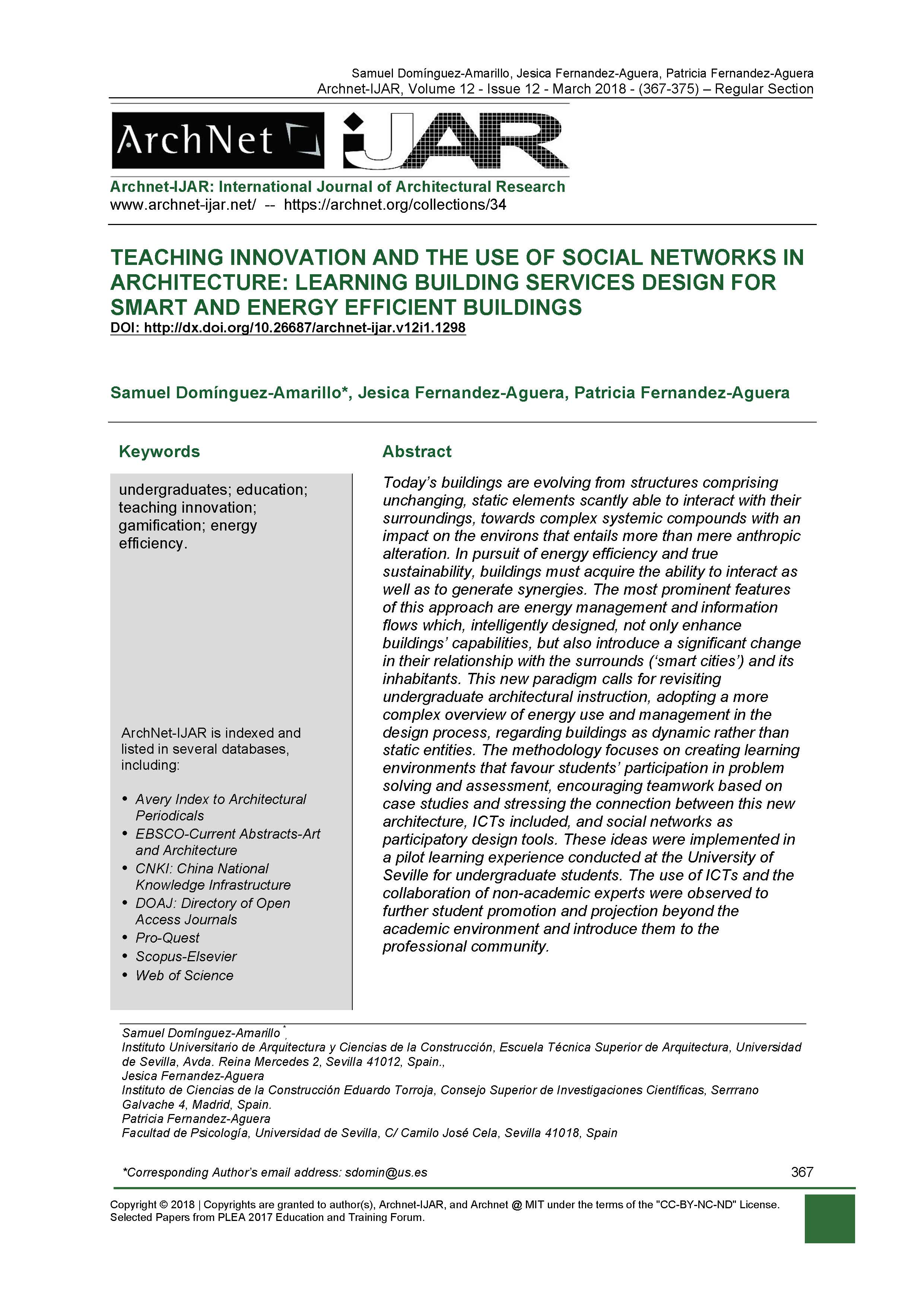 Teaching Innovation and the Use of Social Networks in Architecture: Learning Building Services Design for Smart and Energy Efficient Buildings
