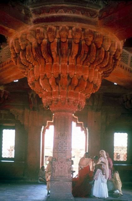 Carved, stone, central column inside the Diwan-i-Khass used as the Emperor's audience hall