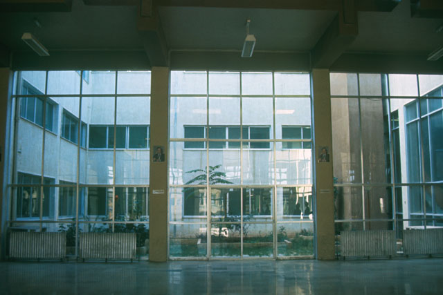 Interior view showing views through glazing to open central courtyard