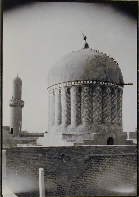 Dome over mausoleum, minaret at left