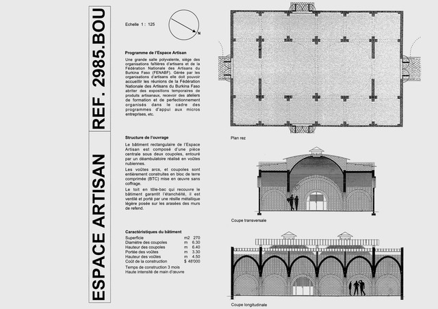 Craftsmen Centre - Presentation panel with project description, floor plan and two site sections