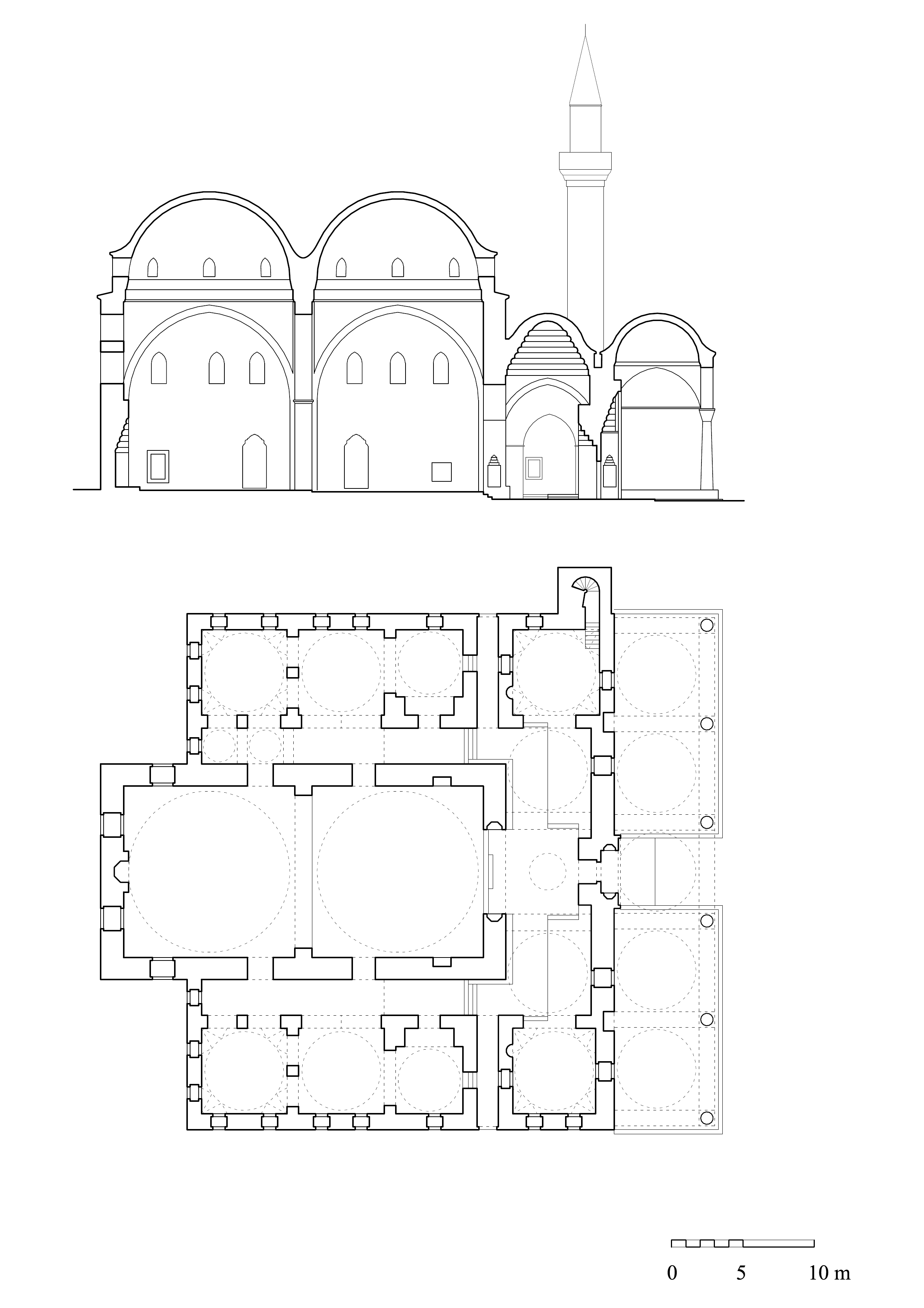 Floor plan and section of Mahmud Pasa Complex