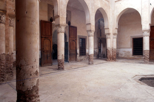 Dar Bellarj Foundation - Interior view of courtyard showing stucco decoration
