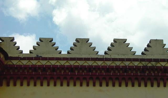 Exterior detail view of roof merlons