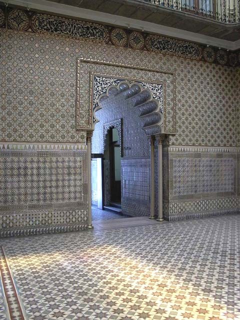 Interior view showing tiled doorway with a cusped arch threshold
