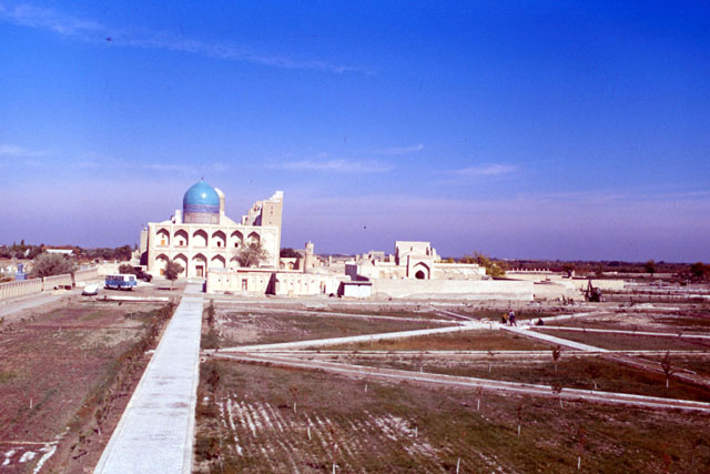 Exterior view, showing turquoise tiled dome