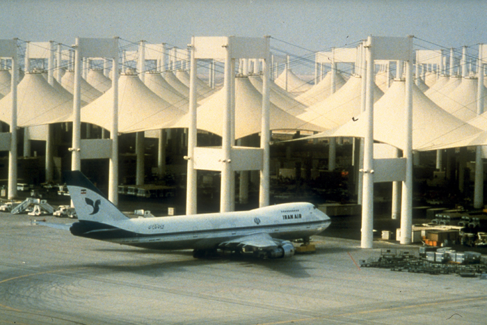 Exterior view. The translucent fiberglass roof fabric maintains a tolerable temperature inside the terminal