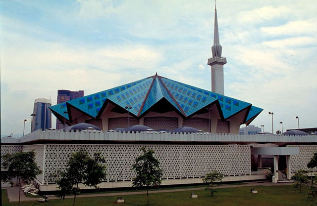 Exterior, view to prayer hall and minaret