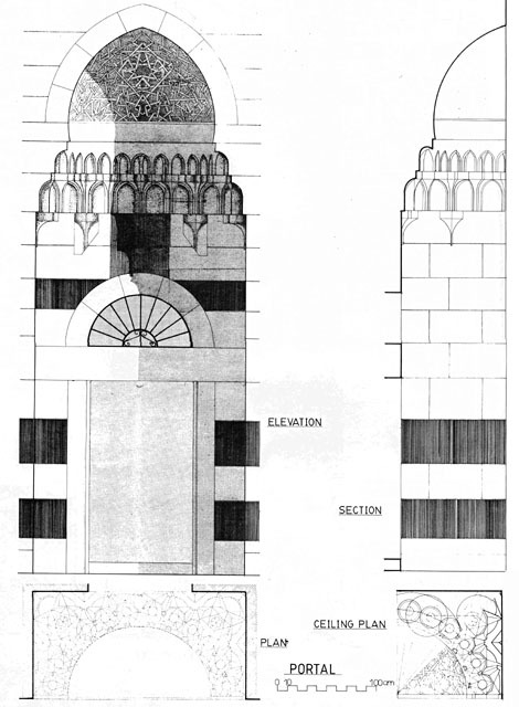 Portal plan, ceiling plan, elevation and section