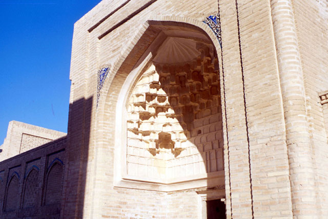 Exterior detail, showing muqarnas decoration of pishtaq