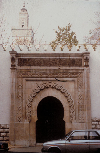 View of eastern gate leading into Cour d'Honneur, with minaret seen behind