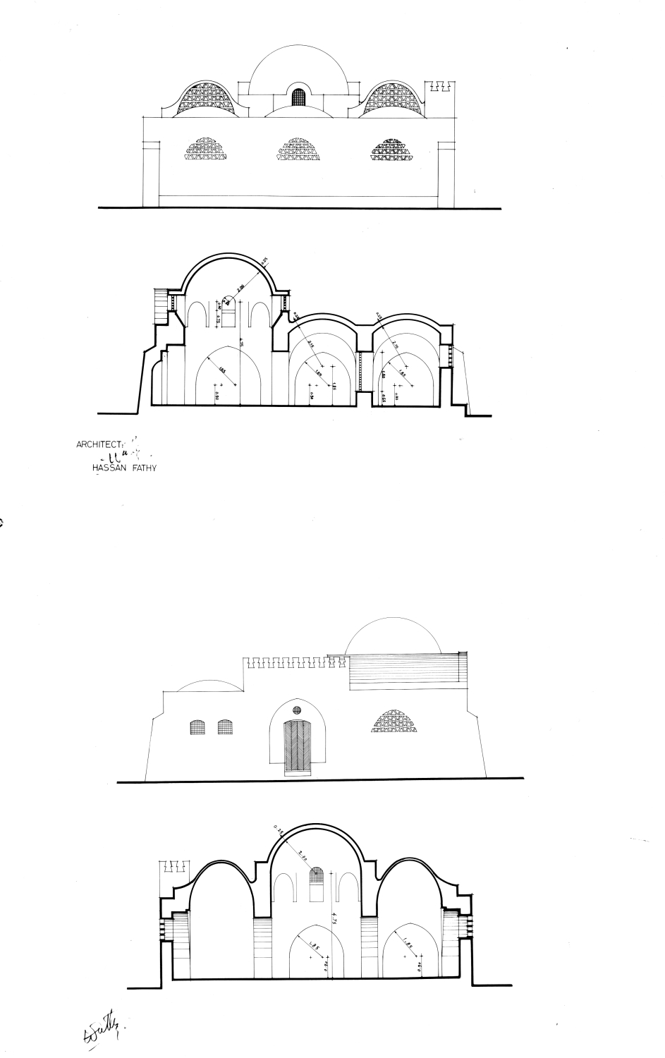 Mosque: sections and elevations