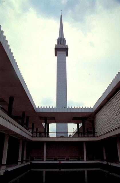 View to minaret from courtyard gallery