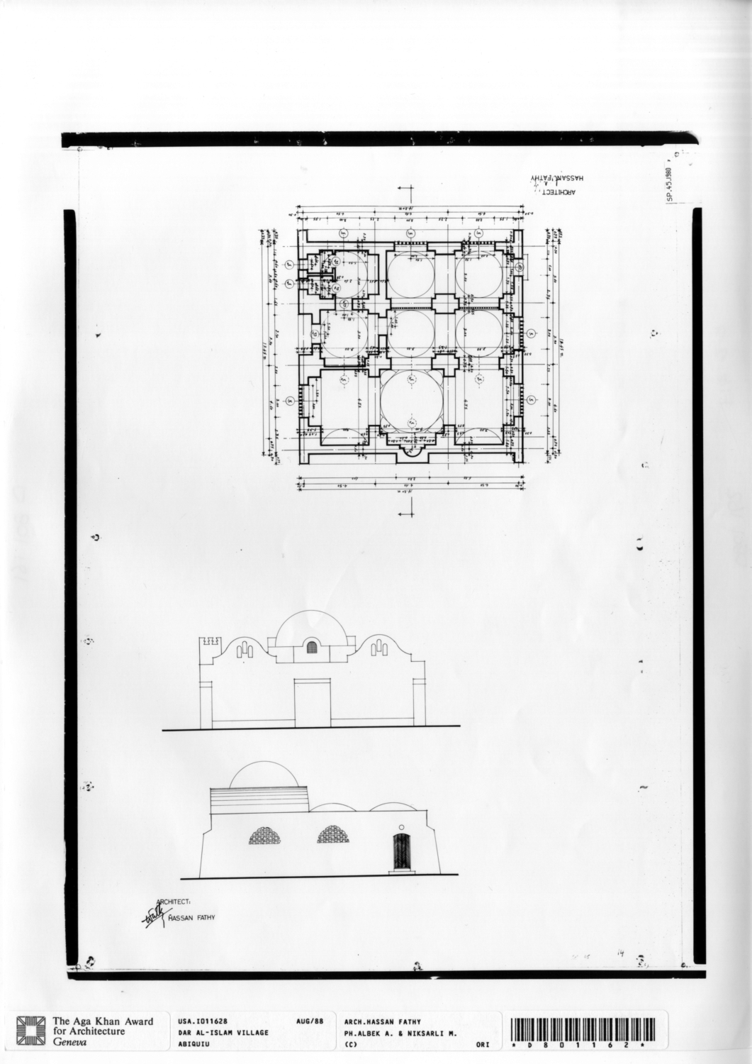 Mosque: working drawing:  plan, elevations