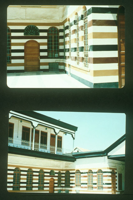 Anbar School Restoration - Exterior views along ablaq pattern wall design