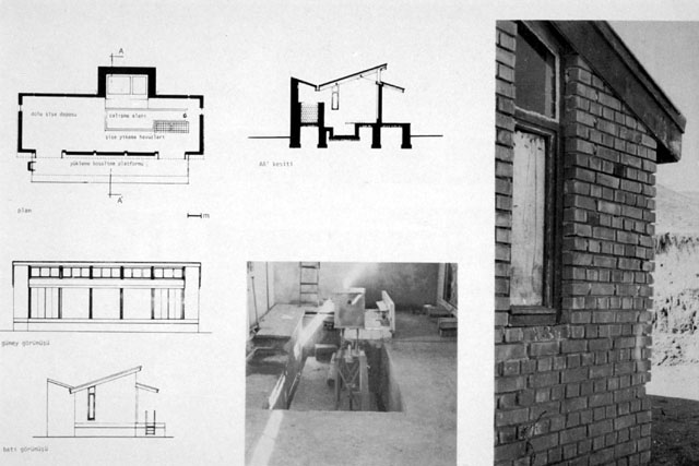 Plan, section, elevation and photos showing brickwork