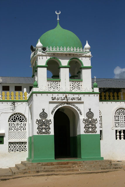 Street view of mosque entrance facing east