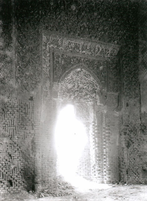 Interior view, mihrab with carved stucco ornament
