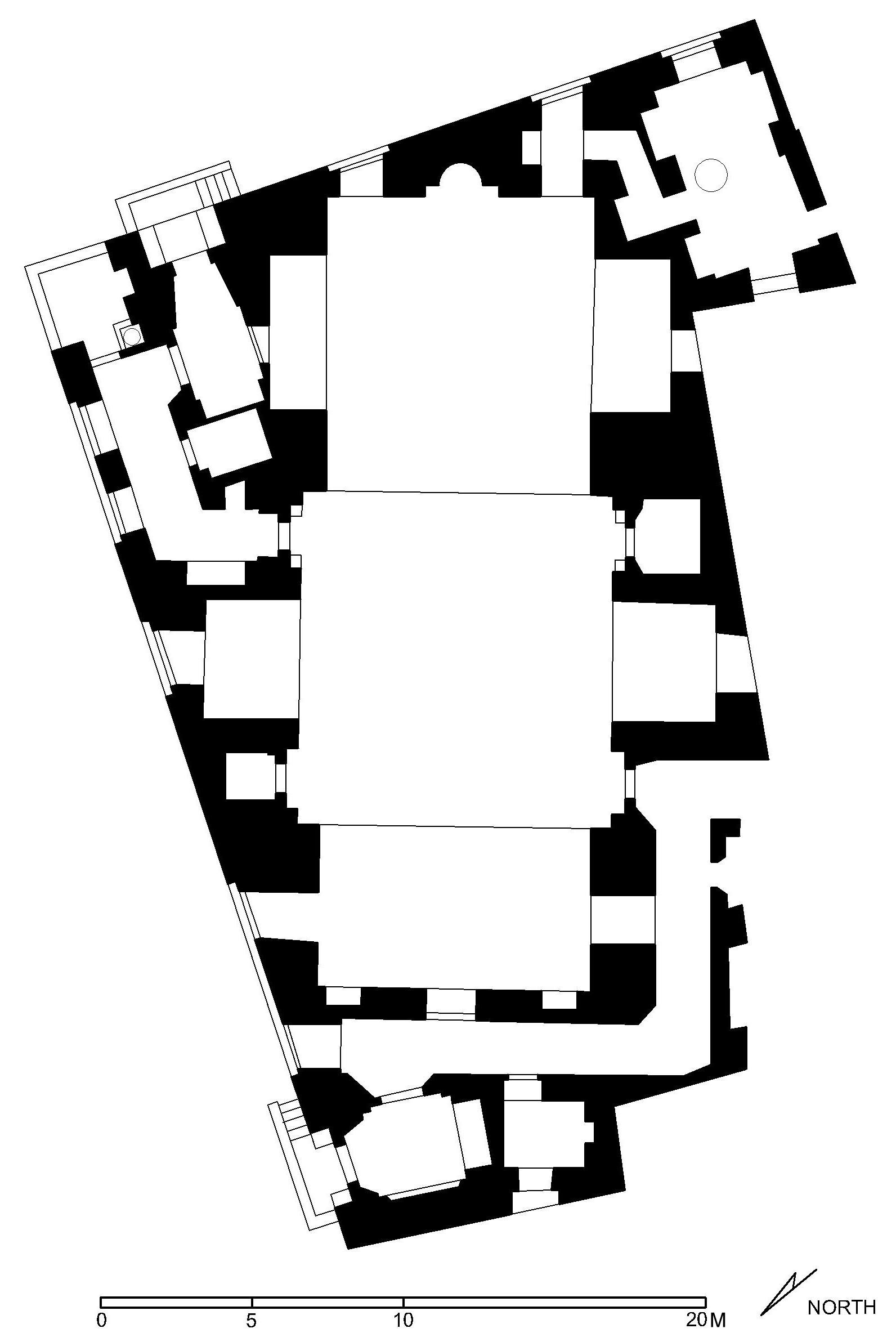 Masjid wa-Madrasa al-Qadi 'Abd al-Basit - Floor plan of complex (after Meinecke) in AutoCAD 2000 format. Click the download button to download a zipped file containing the .dwg file.