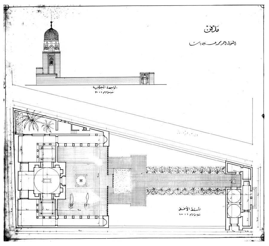 Working drawing: ground floor plan and elevation, 1