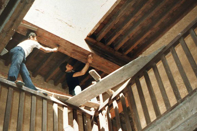 Detail of wooden beam restoration