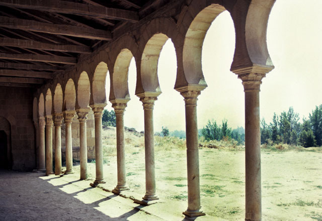 Exterior portico with horseshoe arches