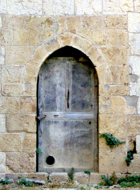 Old wooden door in the courtyard