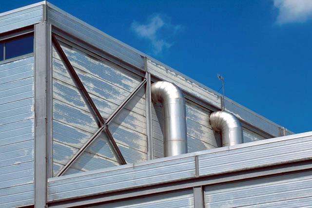 Detail, exposed aluminium ventilation ducts