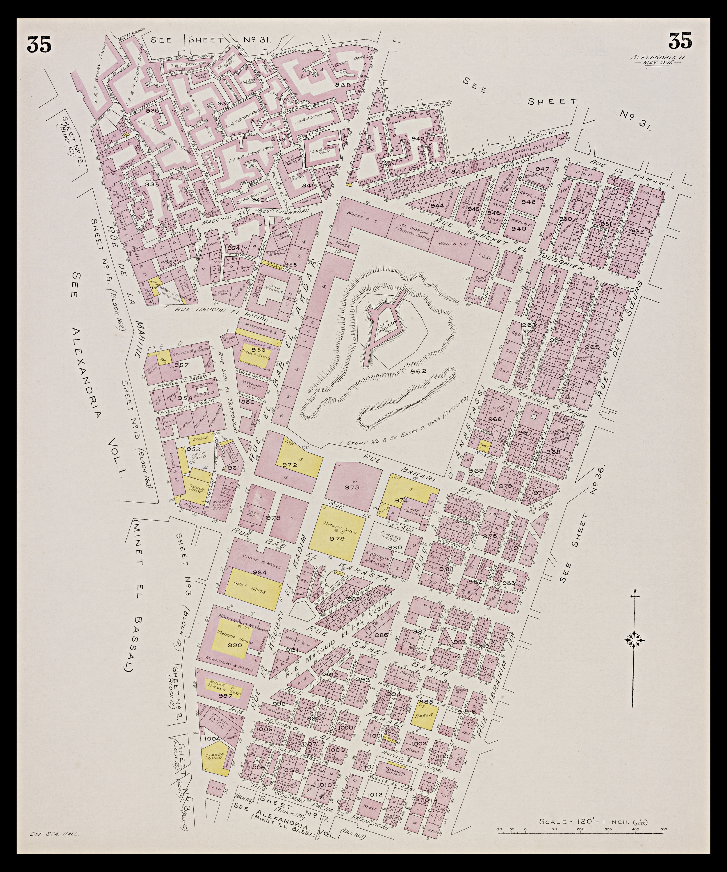 Alexandria  - A sheet from the&nbsp;<span style="font-style: italic;">Insurance Plan of Alexandria</span>. The complete set of plans can be found on&nbsp;<a href="https://www.archnet.org/publications/10217/" target="_blank" data-bypass="true">Archnet</a>, or as georeferenced versions in the&nbsp;<a href="http://calvert.hul.harvard.edu:8080/opengeoportal/openGeoPortalHome.jsp?BasicSearchTerm=ExternalLayerId:1203" target="_blank" data-bypass="true">Harvard Geospatial Library</a>.