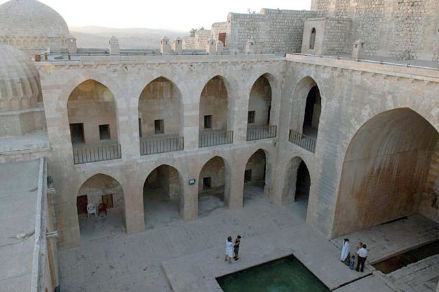 Elevated view of madrasa courtyard, looking west-southwest