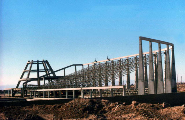 Exterior view showing structure, during construction