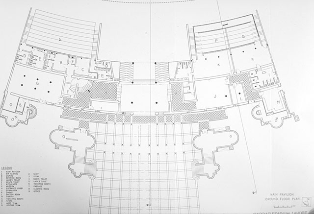 B&W drawing, main pavilion plan