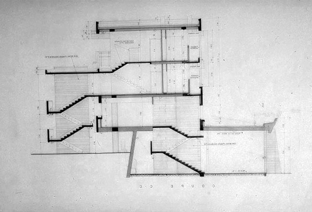 Fire Station - B&W drawing, cross-section