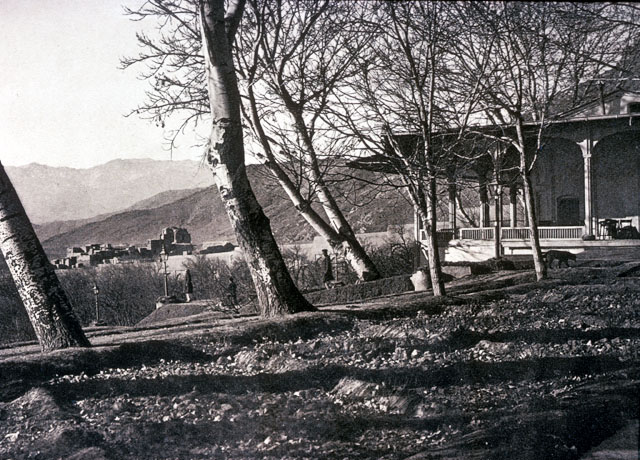 Exterior view of pavilion and gardens from southeast, circa 1916-1917