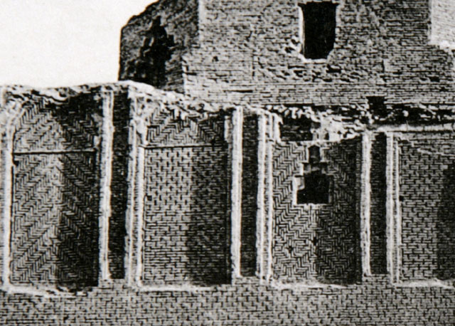 Exterior detail; brick patterns on side elevation