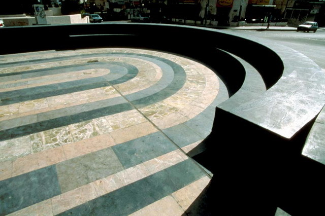 View of marble pavement and seating