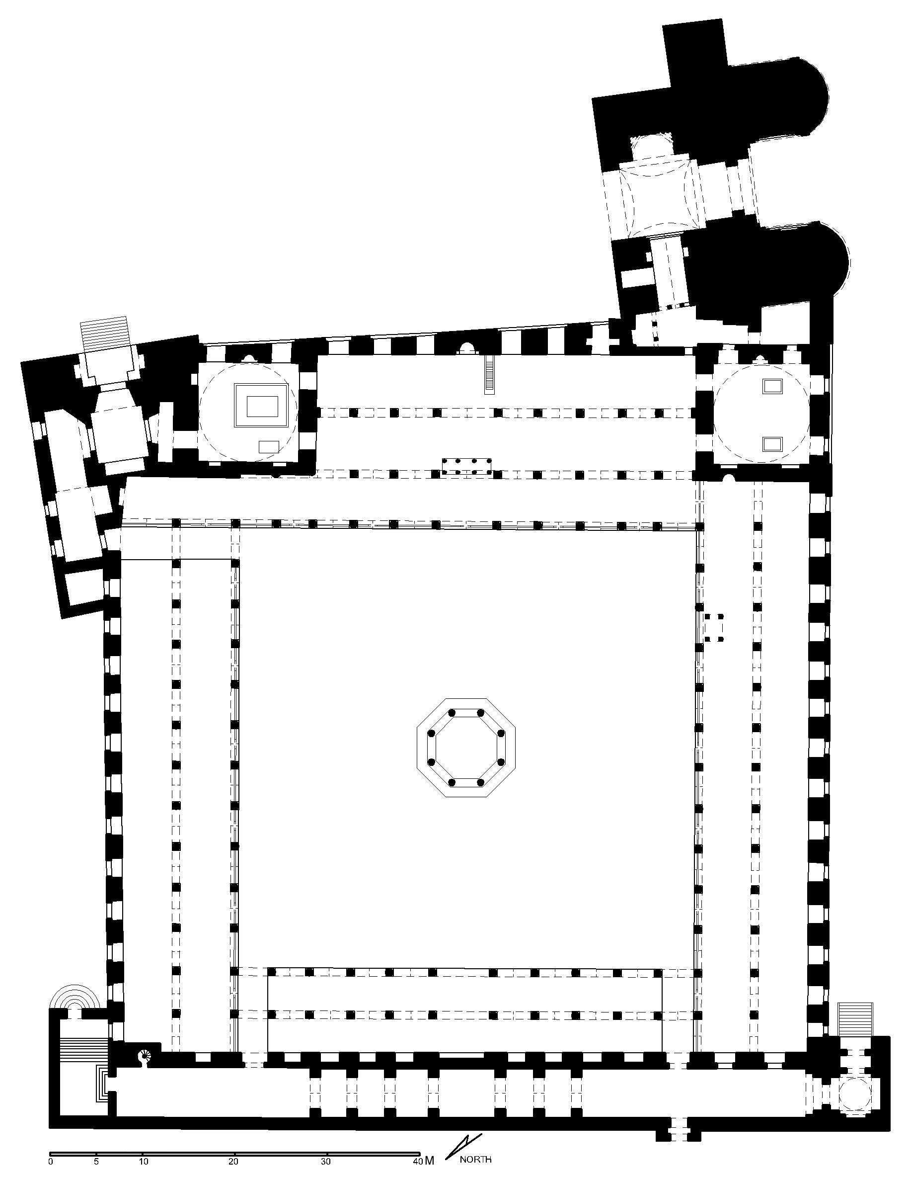 Sultan al-Mu'ayyad Shaykh Complex - Reconstituted  floor plan of mosque complex (after Meinecke) in AutoCAD 2000 format. Click the download button to download a zipped file containing the .dwg file.