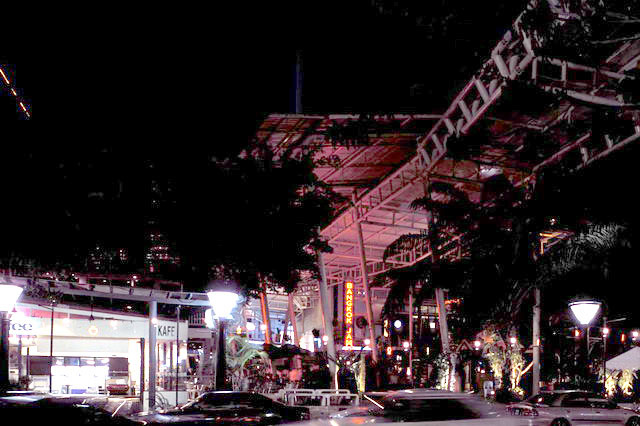 Street view of canopy, at night