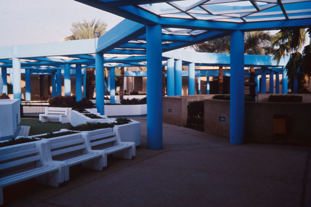 Exterior view showing seating and sheltered areas